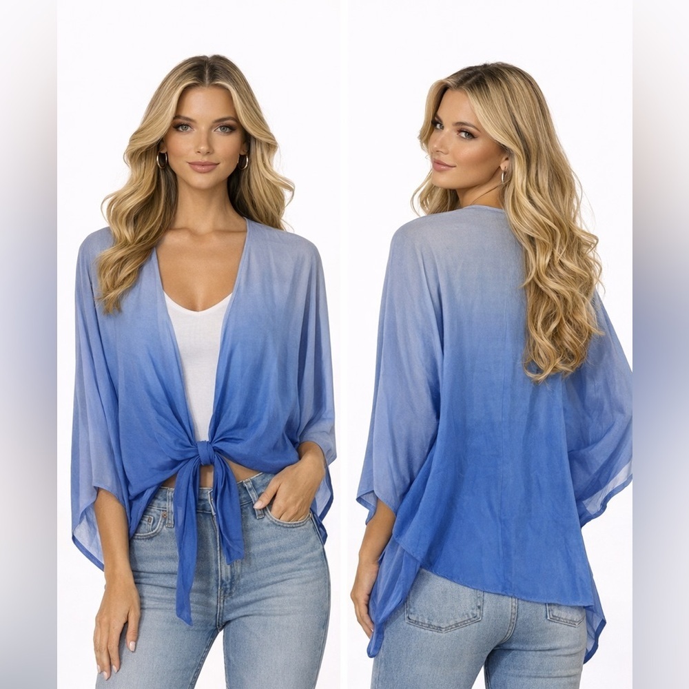 Farm Rio Blue Tie-Front Kimono Cardigan size L